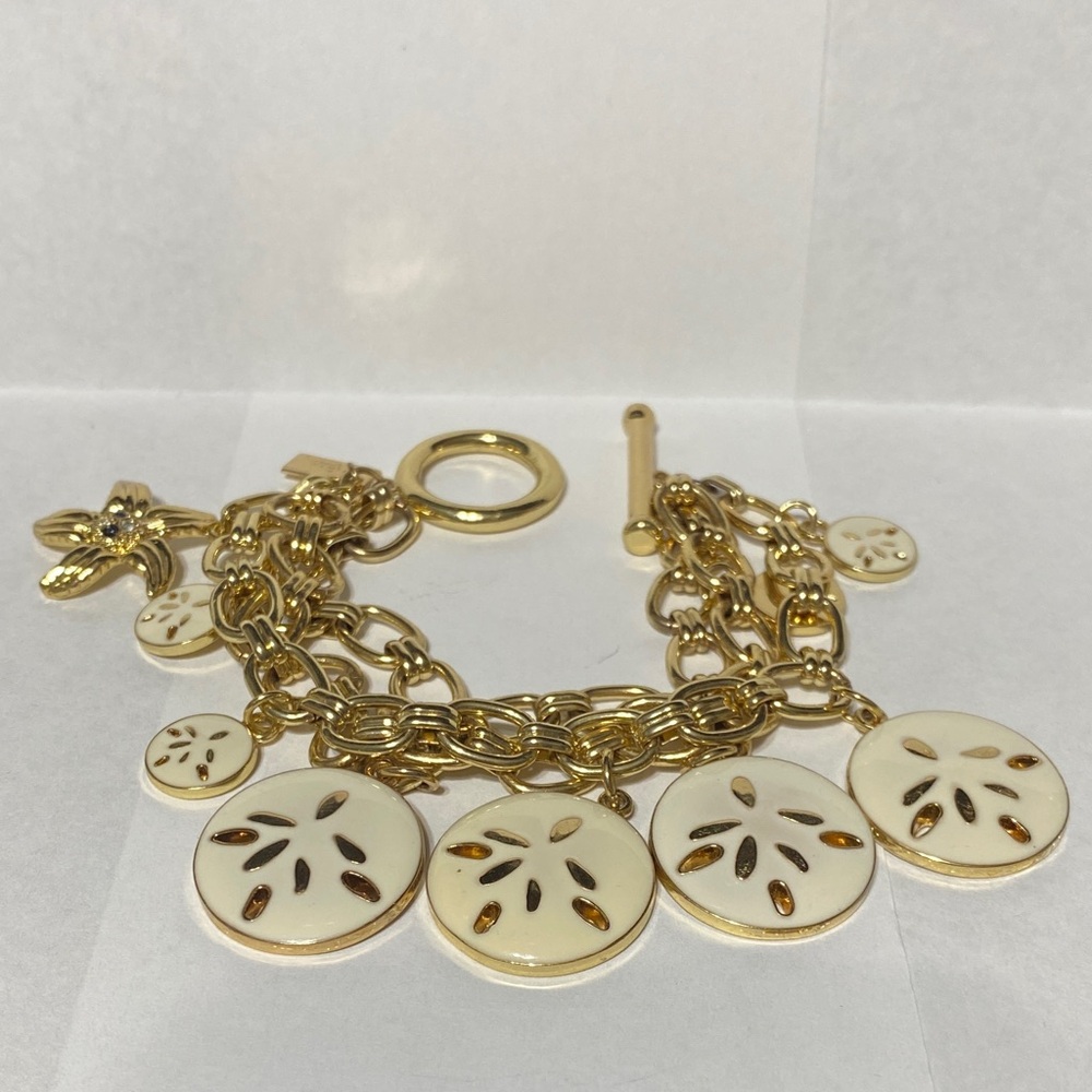Lilly Pulitzer gold tone Triple Chain Sand Dollar Star Fish Bracelet 8”